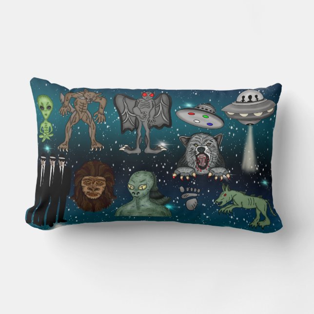 UFO Aliens Chupacabra Bigfoot Cryptids Lumbar Cushion (Front)