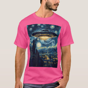 Ufo Aliens Flying Saucer - Van Gogh Style - Starry T-Shirt