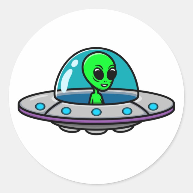 UFO and Alien Classic Round Sticker (Front)