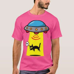 Ufo And Cat Cartoon Design Colourful. T-Shirt