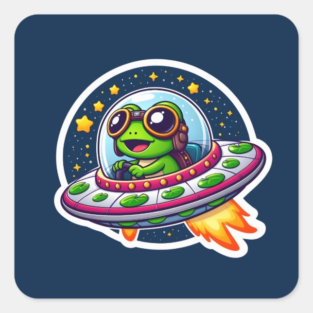 UFO Baby Frog Square Sticker (Front)