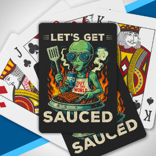 UFO BBQ Grill Cookout Let's Get Sauced Funny Alien Playing Cards