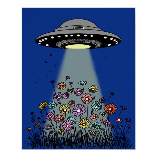 UFO Beaming Up Flowers Poster (Front)