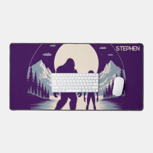 UFO Bigfoot Encounter Paranormal Night Scene Desk Mat