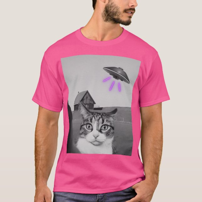 Ufo Cat Selfie T-Shirt (Front)