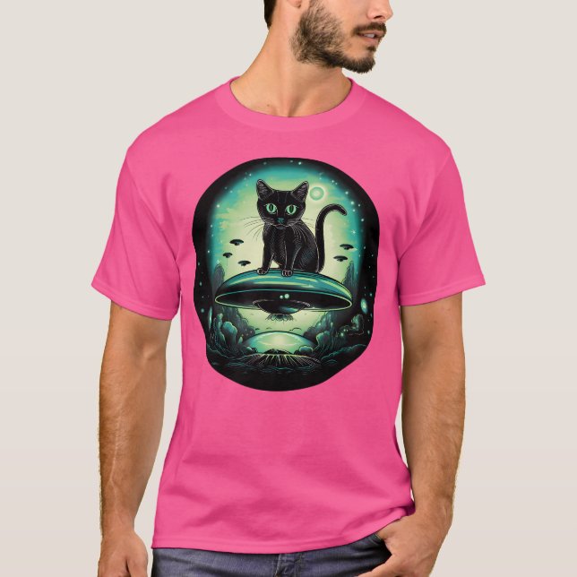 Ufo Cat With Fluorescent Green T-Shirt (Front)