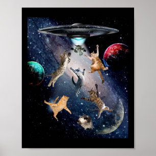 Ufo Cats For Adults Galaxy Cats Cute Cat Lover Poster