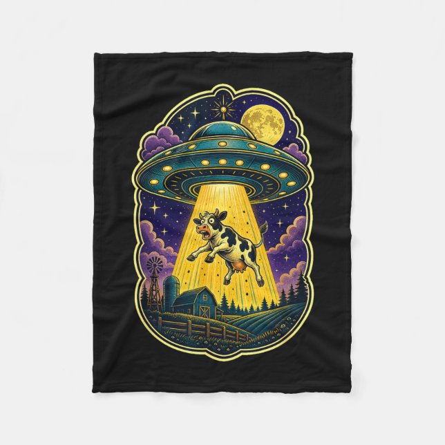 Ufo cow abduction funny alien farm  fleece blanket (Front)
