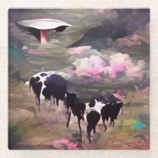 UFO Cow Abduction Glass Coaster