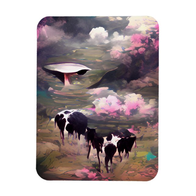 UFO Cow Abduction Magnet (Vertical)