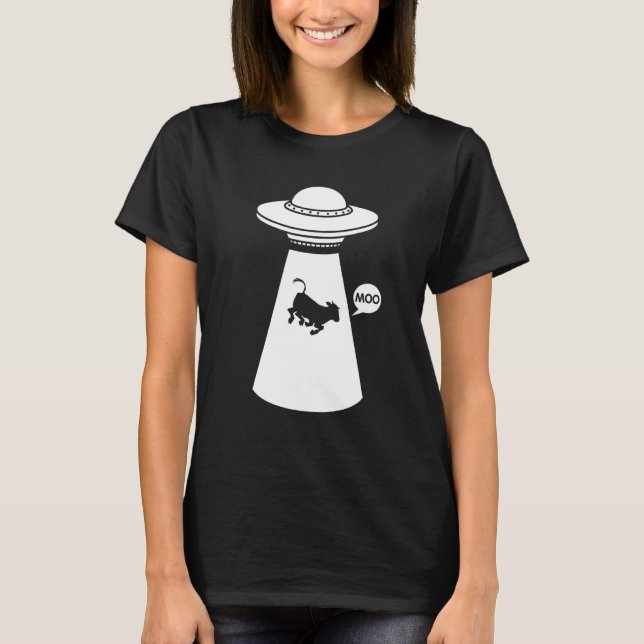Ufo Cow Abduction Meme Space Alien Joke T-Shirt (Front)