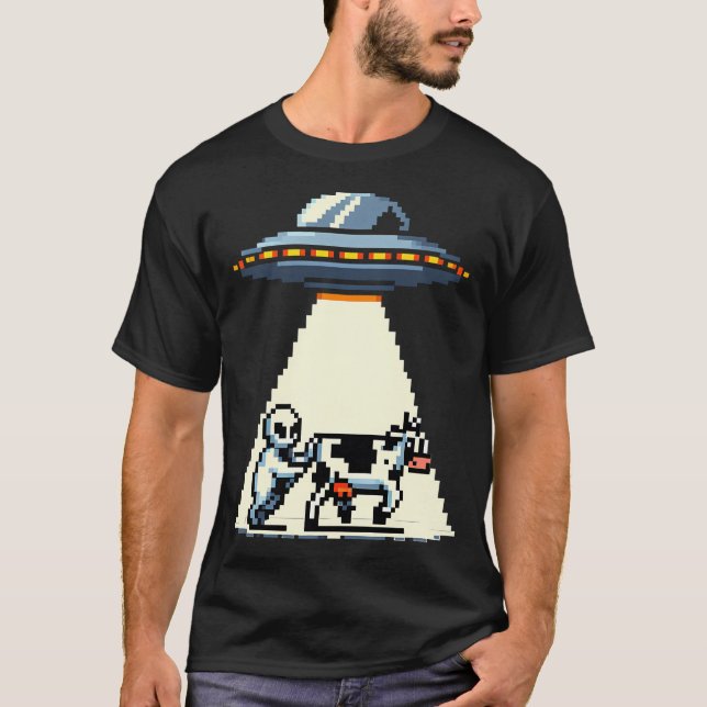 Ufo Cow Abduction Pixel Art T-Shirt (Front)