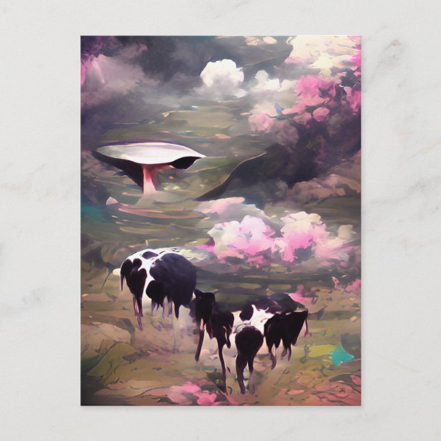 UFO Cow Abduction Postcard (Front)