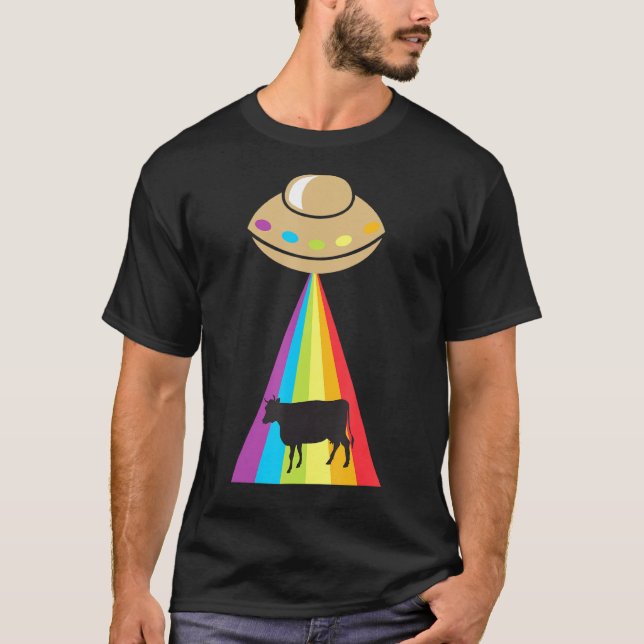 Ufo Cow Rainbow Beam Abduction T-Shirt (Front)