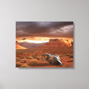 UFO Crash in Desert with Alien Fatality Canvas Print