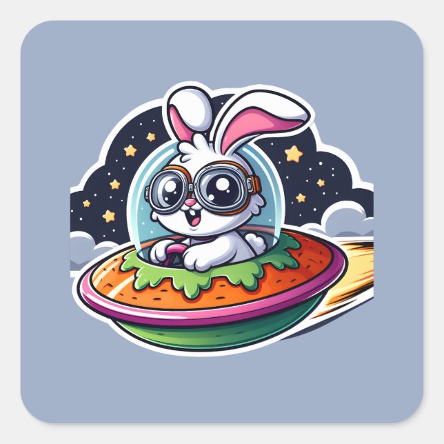 UFO Cute Rabbit Square Sticker (Front)