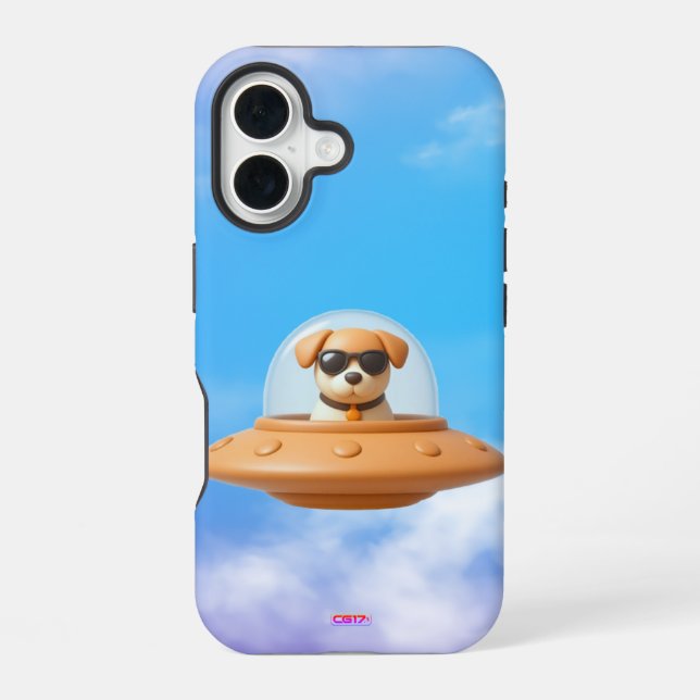 Ufo dog 3D a2 clouds iPhone 16 Case (Back)