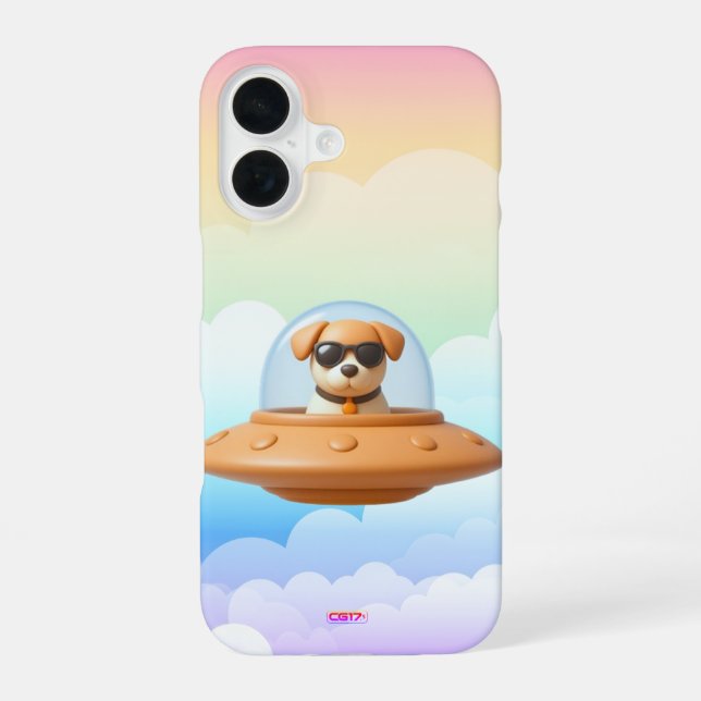 Ufo dog 3D a3 clouds iPhone 16 Case (Back)