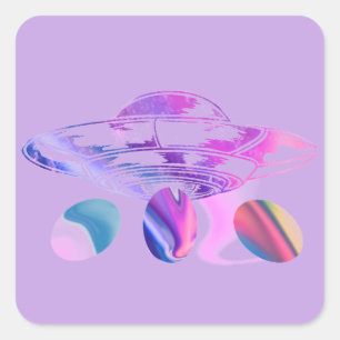 UFO dropping Eggs - Funny Easter Square Sticker