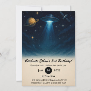 UFO Encounter in Starry Space Birthday  Invitation