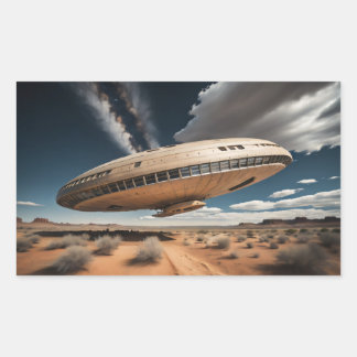 UFO Flying Over Desert Rectangular Sticker