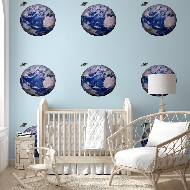 UFO Flying Past Earth in Blue Sky Wallpaper (Kids)
