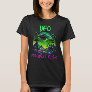 UFO Frequent Flyer Funny Retro Colourful 80s Alien T-Shirt