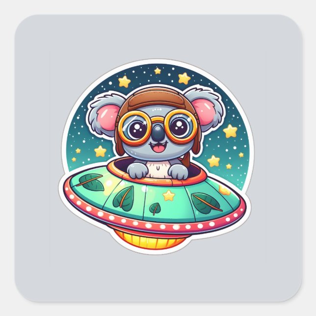 UFO Funny Koala Square Sticker (Front)