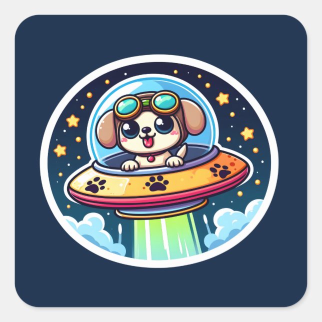 UFO Funny Puppy Square Sticker (Front)