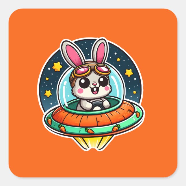 UFO Happy Bunny Square Sticker (Front)