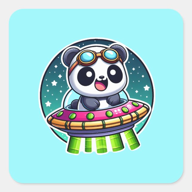 UFO Happy Panda Square Sticker (Front)