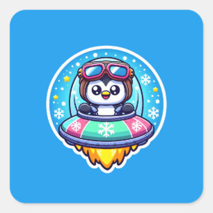 UFO Happy Penguin Square Sticker
