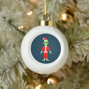 UFO Ho Ho Father Christmas alien Ceramic Ball Christmas Ornament