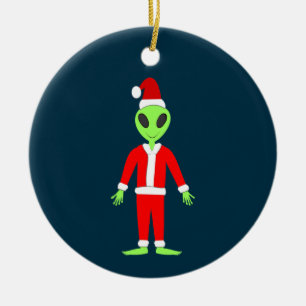 UFO Ho Ho Father Christmas alien Custom Ceramic Tree Decoration