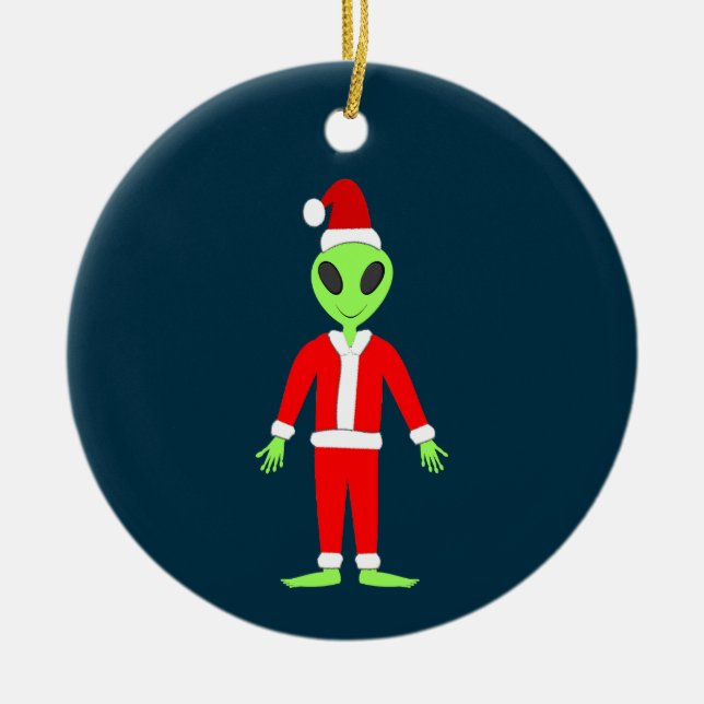UFO Ho Ho Father Christmas alien Custom Ceramic Tree Decoration (Front)