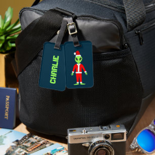 UFO Ho Ho Father Christmas alien Custom Name Luggage Tag