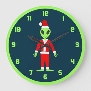 UFO Ho Ho Father Christmas alien Large Clock