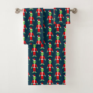 UFO Ho Ho Father Christmas alien Patterned Bath Towel Set