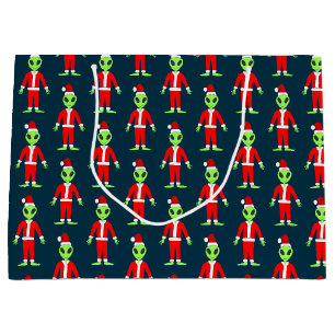 UFO Ho Ho Father Christmas alien Patterned Large Gift Bag