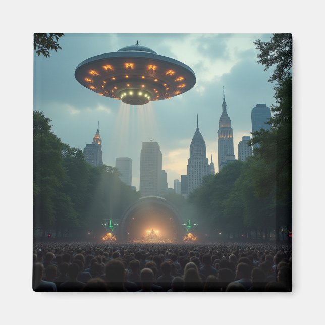 UFO Hovering Over a Central Park Concert 2035 Magnet (Front)