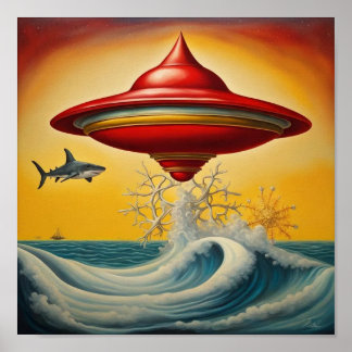 Ufo Hovering Over Waves Wall Art