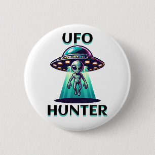 UFO Hunter   Ai Art with UFO and Alien 6 Cm Round Badge