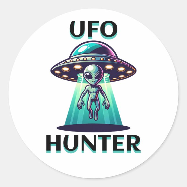 UFO Hunter | Ai Art with UFO and Alien Classic Round Sticker (Front)
