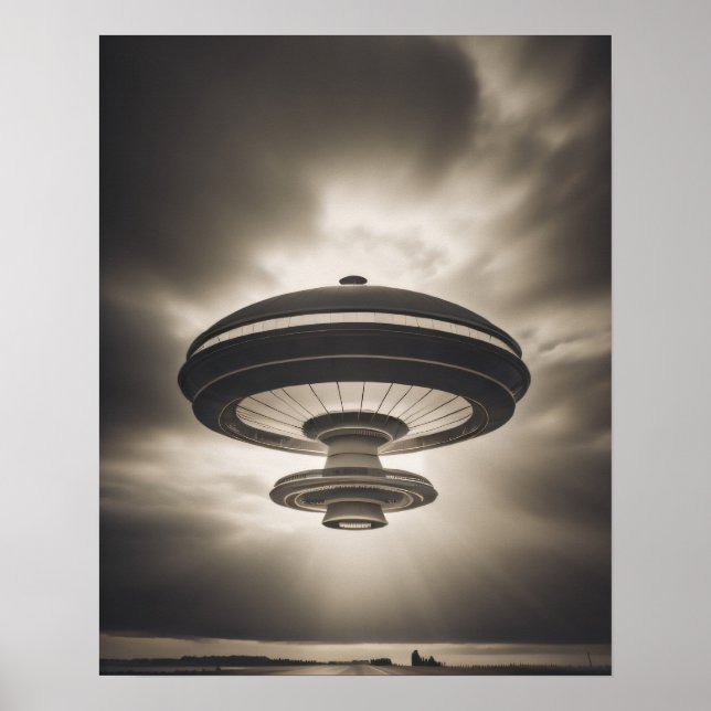 UFO in black and white Poster (Front)