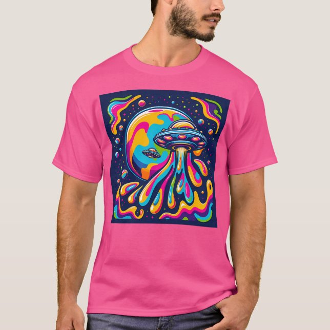 Ufo In Psychedelic Space T-Shirt (Front)