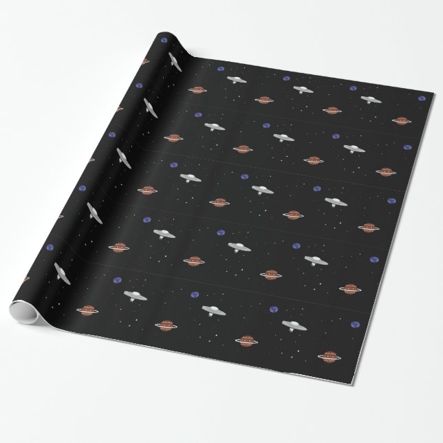 UFO in space illustration Wrapping Paper (Unrolled)