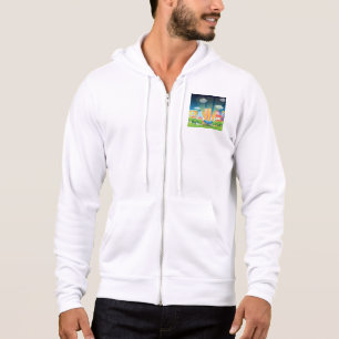 UFO Landing in a Bright City Night Scene Hoodie