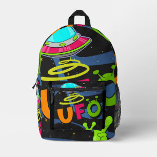 ufo on space say hello printed backpack