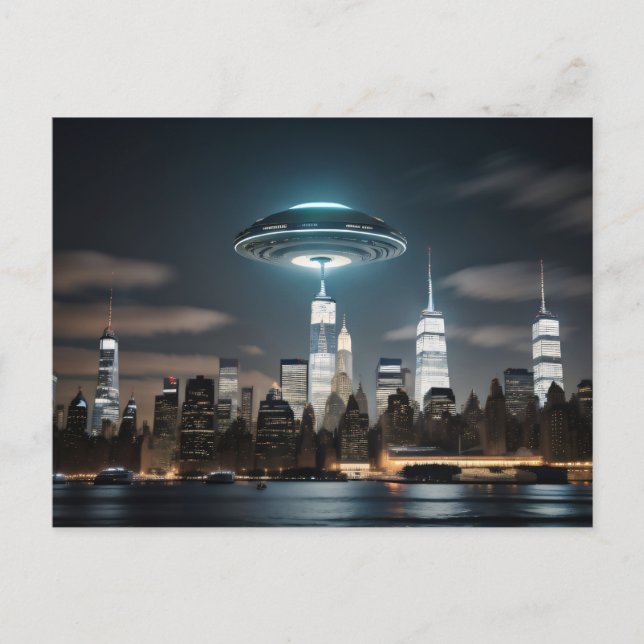 UFO Over a City Postcard (Front)