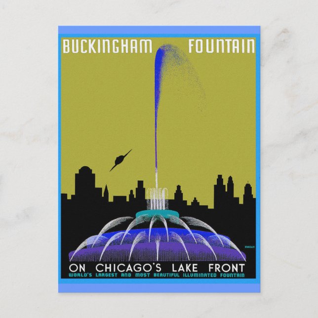 UFO over Chicago - Buckingham Fountain Postcard (Front)